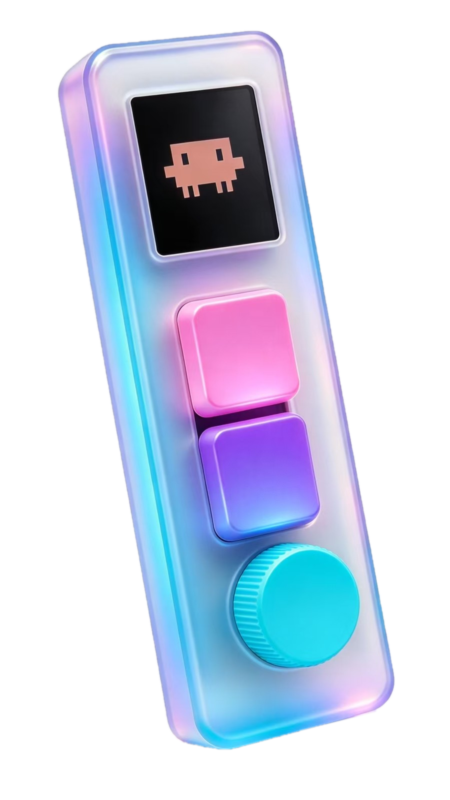 Vibokey concept device in a cyan and violet colorway